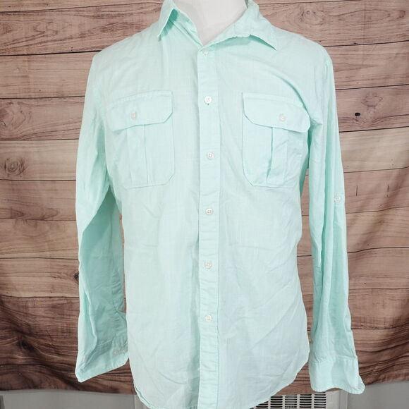 APT 9 GREEN BREEZY LONG SLEEVE BUTTON DOWN SHIRT MENS SIZE L LARGE - Picture 3 of 7